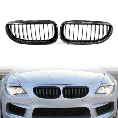 1 Pair Front Kidney Bumper Grille for BMW E63 E64 M6 2004-2010 Carbon Fiber - Изображение 1 из 4