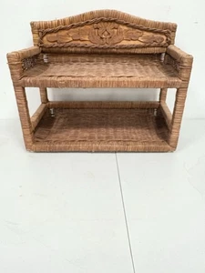 Estante de mimbre vintage de 2 niveles soporte para plantas colgante de pared retro boho - Imagen 1 de 9