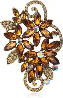 YOQUCOL винтажный красный австрийский кристалл со стразами цветок форме брошь заколка коричневый  - Изображение 1 из 4