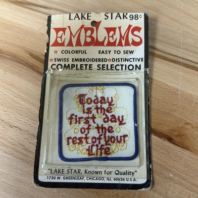 Vintage Lake Star Sew-On Patch Swiss Embroidered Today Is The First Day Quote - Image 1 of 4