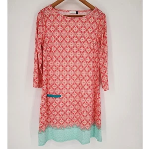 Cabana Life Coral & Aqua Print Swim Dress UPF 50+ Women’s Size Large - Picture 1 of 8