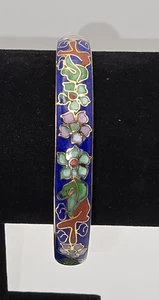 Vintage 1980s Cloisonne Hinge Bracelet Navy Floral Flowers -1270 - Picture 1 of 3