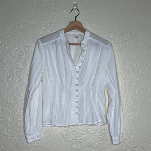 Anthropologie Damen weiß Biesen Langarm Baumwolle geknöpft Shirt Größe Small - Bild 1 von 6