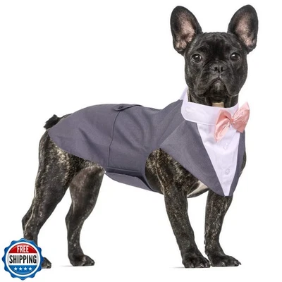 QBLEEV Tuxedo for Medium Dogs, Suit and Bandana Set, Wedding Outfit With Bow  - Image 1 of 4