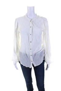 The Range Womens Long Sleeves Button Down Deep V Neck Shirt White Size Medium - Picture 1 of 6
