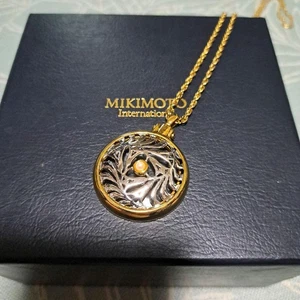 MIKIMOTO Pearl color Necklace Pendant Magnifying Glass Luxury elegant D419 - Picture 1 of 7