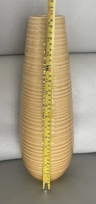 16" West Elm Ceramic Ribbed Vase, Honey Organic Shape - Image 1 of 4