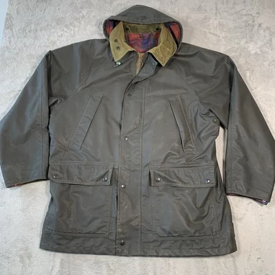 Marks & Spencer Wax Jacket Mens Medium Green Coat Cord Collar Checked Vintage - Image 1 of 4