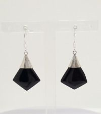 Gorgeous Real  Black Onyx Stone Drop Earrings 925 Solid Silver #21513