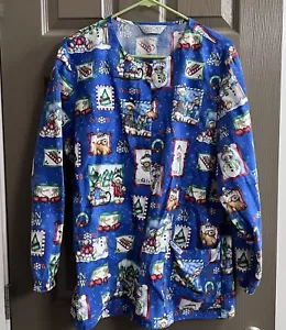 Cherokee Dental Medical Snow Holiday Snap Closure Scrubs Women Jacket Sz 1X - Picture 1 of 5
