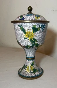 Tarro urna con tapa cloisonné bronce esmalte chino antiguo hecho a mano de alta calidad - Imagen 1 de 14