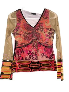 Vintage 90s Y2K Jane Doe Collection Shirt Sz M Babydoll Velvet Art Retro Sequin - Picture 1 of 8