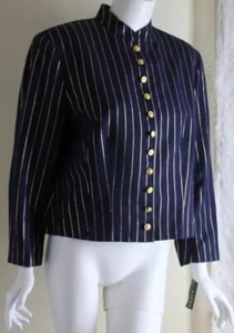 NWT Ralph Lauren Sz 16 Navy Gold Linen Military 3/4 Rich Nautical Jacket Blazer - Picture 1 of 11