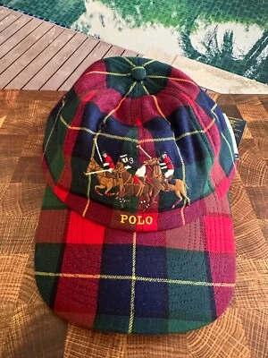 NUEVO CON ETIQUETAS Polo Ralph Lauren Multicolor Cuadros TRIPLE PONY Algodón Gorra de Béisbol Sombrero Foto 1 de 4