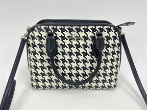 Bolso Bandolera Kate Spade Darcy Pata de Gallo Tejido Paja Pequeño, Negro S338 - Imagen 1 de 13