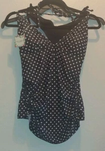 Maternity Swimsuit Two-Piece Black White Poka Dot Tankini Size Small - Picture 1 of 7