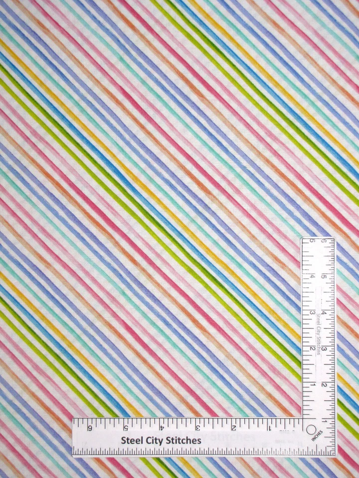 Bias Diagonal Stripe Fabric By The Yard Multicolor White Cotton Loralie Designs - Image 1 of 1