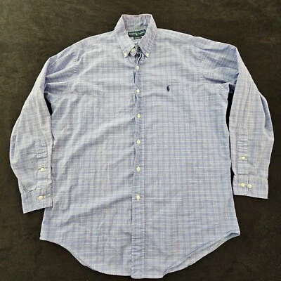 Camisa de vestir Ralph Lauren Yarmouth azul a cuadros de algodón con botones para hombre 15,5 32/33 Foto 1 de 4