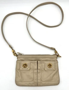 Marc by Marc Jacobs Percy Crossbody Clutch Bag Taupe Leather Removable Strap - Picture 1 of 20