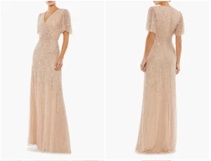 ABITO MAC DUGGAL 35109 IMPREZIOSITO MANICA SVOLAZZANTE NUDO/rosa chiaro tg 6 - Foto 1 di 7