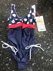 Ladies Zoggs Swim Shapes Navy Polka Dot Swimming Costume Size 8 32" Bnwt