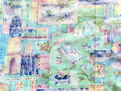 6 Yards Vintage Cotton Voile Fabric 44 x 216 Pastel Beach Vacation, Peter Pan - Image 1 of 4