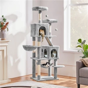 Tall Cat Tree Tower w/ 2 Condos 2 Perches 2 Dangling Balls & Scratching Posts - Picture 1 of 12