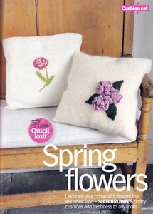 KNITTING PATTERN CUSHION COVERS 40cmsq FLORAL HOME DECOR QUICK ARAN KTM M5A - Picture 1 of 1