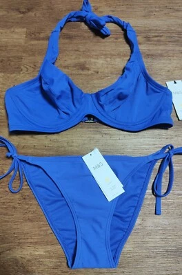 M&S Wired Plunge Bikini Set with Tie Side Bottoms UK 12 & 36D - Image 1 of 4