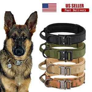 Collar de perro táctico militar de nailon ajustable con mango de metal y collar con hebilla - Imagen 1 de 39