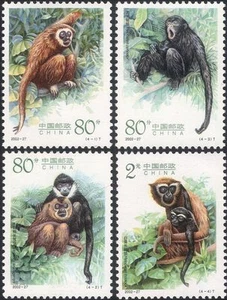 China 2002 Gibbons/Apes/Animals/Nature/Wildlife/Monkeys 4v set (b19487a) - Picture 1 of 1