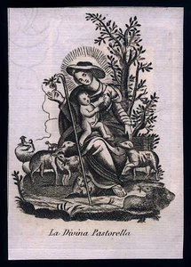 santino incisione 1800 MADONNA DIVINA PASTORA - Imagen 1 de 1