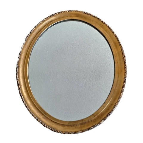 Antique Mirror Gold Gilded Round Oval 19" x 16" Hollywood Regency Baroque Simpl Cover