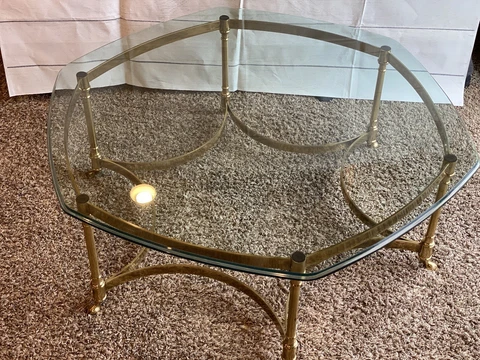 Glass For Labarge Brass  Hollywood Regency Hexagonal Coffee Table Glass ONLY! Cover