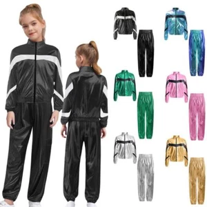 Niños Niñas Traje Disco Conjunto Cremallera Trajes Pantalones Contraste Color Fiesta Brillante Jazz - Imagen 1 de 40