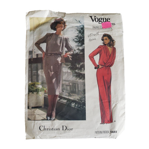Abito posteriore drappeggiato Vogue Paris originale 1449 Dior due lunghezze vintage non tagliato