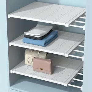 White Expandable Divider Punch-free Retractable Layers Board for Wardrobe Storag - Picture 1 of 15