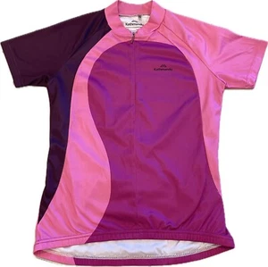 Kathmandu Cycling Jersey Women Sz 12 Pink Purple Short Sleeve Stretch Pocket Zip - Picture 1 of 14