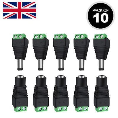 10 x DC Power Male + Female Connector Plug Adapter 3528 5050 LED Strips CCTV - Image 1 of 3
