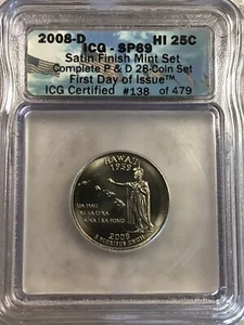 2008 D Satin Finish Hawaii Washington Quarter Dollar ICG-SP69 - Picture 1 of 2