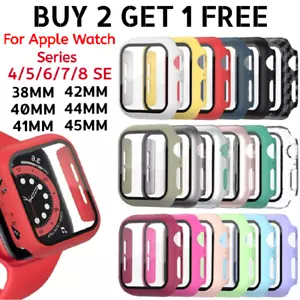 For Apple iWatch Watch 8 7 6 5 4 SE Tempered Glass + Screen Protector Cover Case - Picture 1 of 9