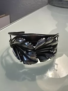Vintage Art Nouveau Handmade Lilly Flower Cuff Bracelet Sterling Silver Flaw - Picture 1 of 7