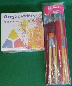 BRANDNEU! TRITART 15 ACRYLFARBEN SET PLUS LUKAS 20-TEILIGES KÜNSTLERPINSELSET - Bild 1 von 10