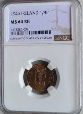 Ireland 1/4 Penny 1946 NGC MS 64 RB - Image 1 of 2