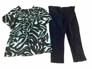 NWT One World L Denim Capri Leggings Violet Claire L Blouse Top Outfit Lot - Picture 1 of 11