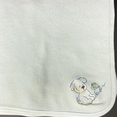 Starting Out Blue Baby Receiving Blanket Waffle Weave Thermal Dog Frog Cotton - Image 1 of 4