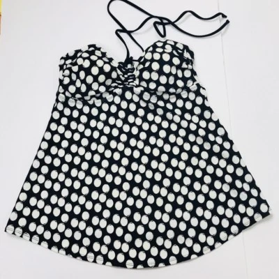 Liz Lange Small Maternity Tankini Top Halter Black White Polka Dot LightlyPadded - Image 1 of 4