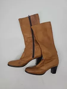 Vintage Boho 1970s Tall Leather Boots Risqué Size 9 Hippie Chic Woodstocks - Picture 1 of 24