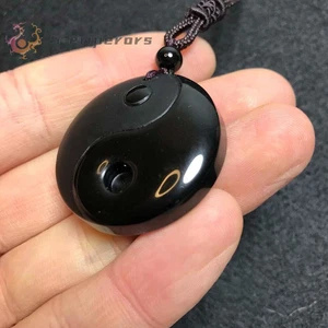 Schwarzer Obsidian Yin Yang Halskette Anhänger Feng Shui Bagua Halskette Amulett Schmuck - Bild 1 von 7