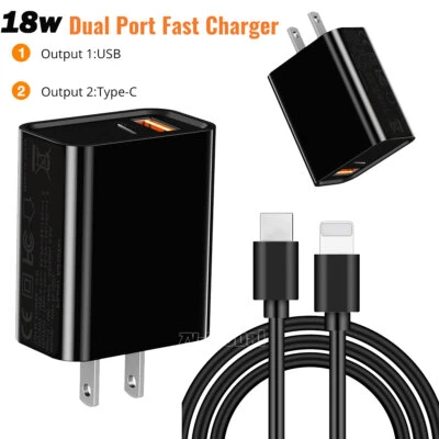 18W Fast Wall Charger Adapter Type C Cable For Apple iPhone 6/6S/7/8 Plus 5c/5s - Image 1 of 4